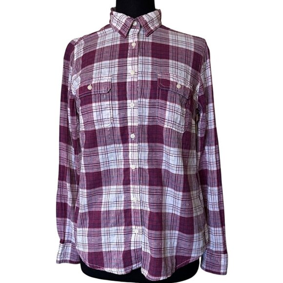 St. John's Bay Button-Down Red White Plaid Shirt Cotton Blend Women's Size PM - Picture 1 of 14